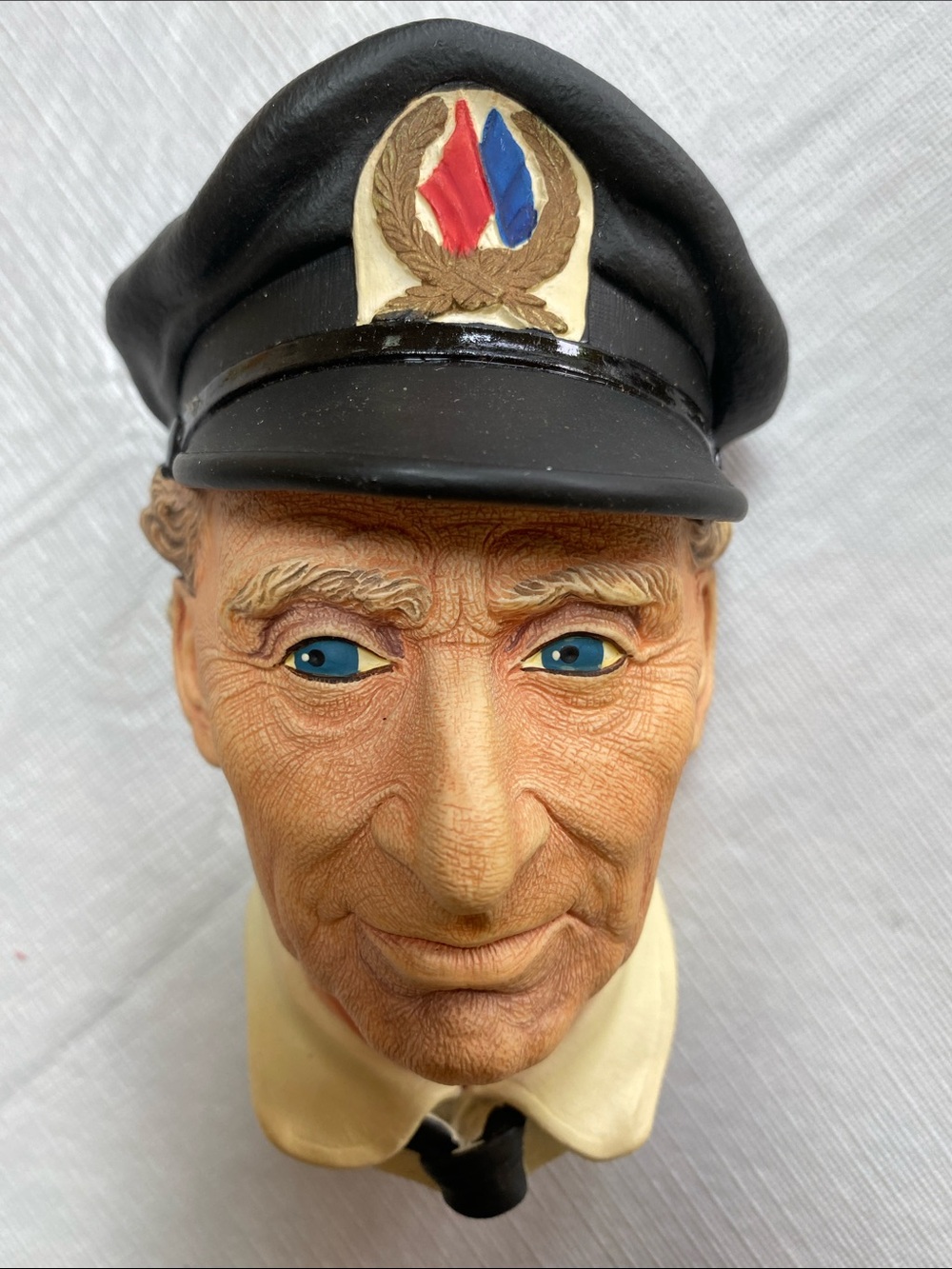 Bossons Nautical Captain Wall Bust Sculpture - Black Hat, Blue Eyes